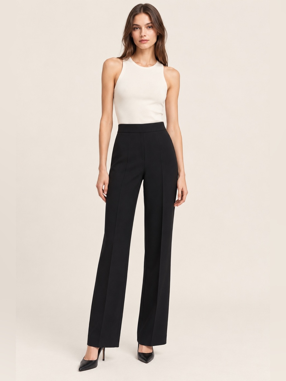 Mango Black High-Waist Wide-Leg Trousers NWT, US 0 / EU 32, High Rise, Straight
